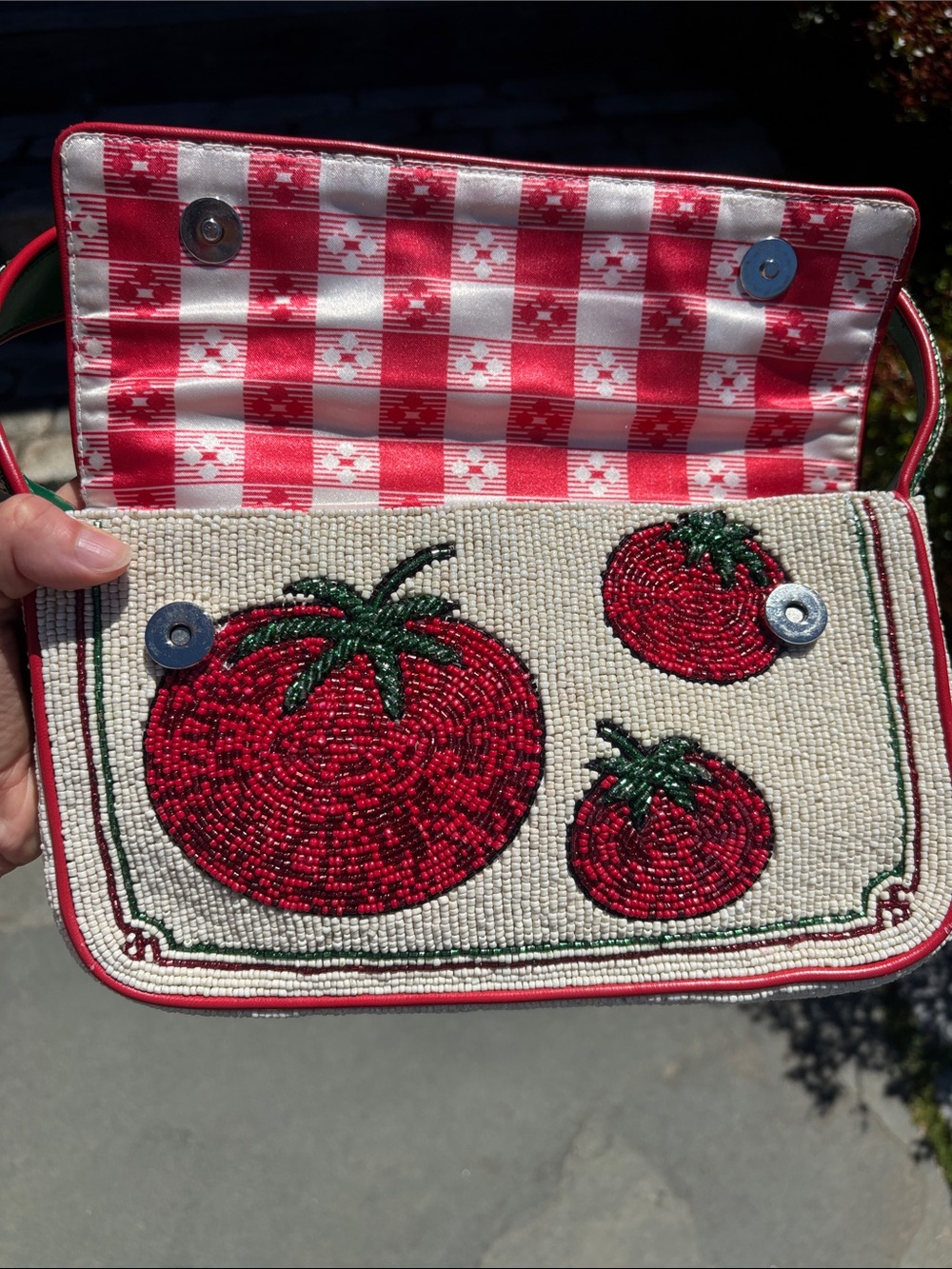 Staud Tomato Tommy Beaded Shoulder Bag - Red/Green - Picture 6 of 7